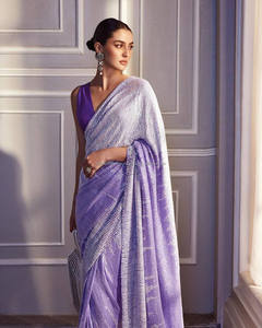 Sari en viscose modal à sequins, faux georgette, avec blouse fantaisie pour femmes, collection 2024, best-seller - Product Image 5