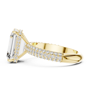 Anillo de diamantes cultivados en laboratorio con corte esmeralda de 5 quilates para mujer, banda de oro amarillo con diamantes laterales, certificado IGI, joyería clásica de compromiso. - Product Image 4