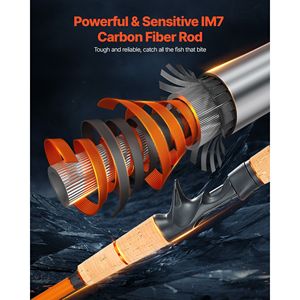 Ensemble canne et moulinet de pêche à lancer en fibre de carbone IM7, système 7+1 BB, rapport de transmission 7.0:1 pour la pêche au bar - Product Image 3