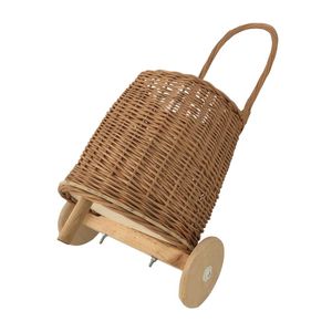 Children Wicker Shopping Trolley Kids Toys with Handle Wicker Shopping Cart <b>Willow</b> Shopping Trolley Wheels <b>Basket</b> Wholesale - Product Image 3
