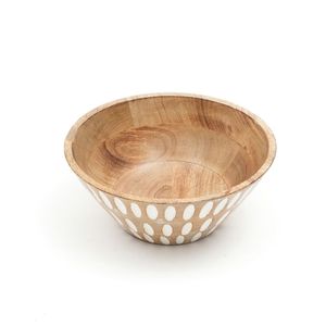 Tazón de madera de mango hecho a mano con diseño floral bohemio y acabado en esmalte de color para servir comida y decorar fiestas. - Product Image 6