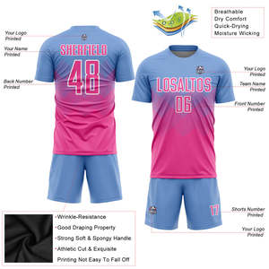 Uniforme de Fútbol Sublimado para Hombre, Conjunto de Camiseta de Fútbol con Degradado Azul Cielo y Rosa, Ropa de Entrenamiento Personalizada para Equipo, Uniforme Transpirable - Product Image 2