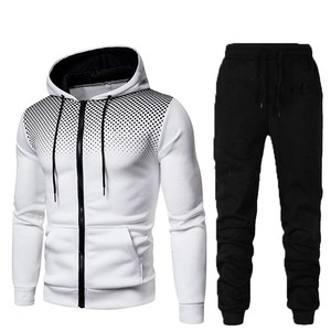 Men 2-Piece Quick Dry Front Logo Tracksuit Set <b>Zip</b>-Up Hoodie Sweatpants Contrast Color Jogger Outfit for Gym Jogging Casual Wear - Product Image 1