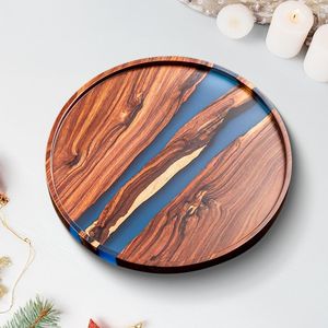Handcrafted Live Edge Wood Epoxy Resin Serving Tray Natural Wood Slice Platter Handmade <b>Decor</b> Piece Customized Ramadan Diwali - Product Image 1