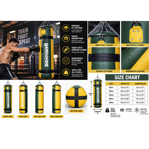 Sac de frappe d'entraînement de boxe en PU, durable, vert et jaune mélangé, pour adultes, prix de gros abordable - Product Image 6