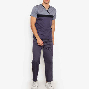 Uniforme Médico de Alta Calidad para Farmacia y Hospital, Conjunto de Blusa y Pantalón Morado y Gris, Tejido de Poliéster, para Uso Médico - Product Image 1