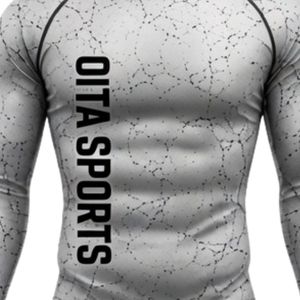 Light Grey Long Sleeve Compression <b>Shirt</b> Crackle Print Athletic Training Gym Workout Breathable Quick Dry Performance Sportswear - Product Image 6