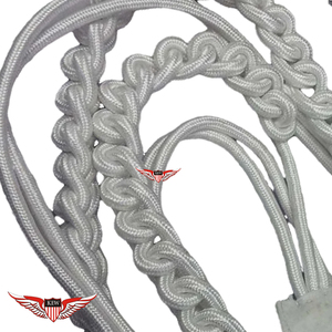 Aiguilletes de uniforme trenzados de seda blanca plateada, Aiguilletes de uniforme de hilo de seda blanco, Aiguillete de uniforme - Product Image 3