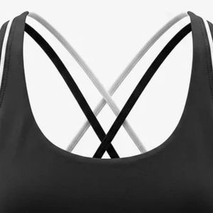 Débardeur de sport noir pour femme, coupe ajustée, col rond, sans manches, extensible, avec bretelles croisées, pour l'entraînement et le fitness - Product Image 2