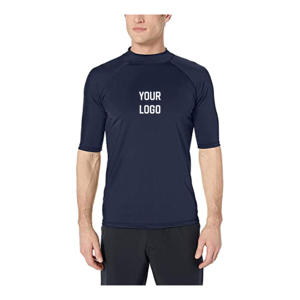 Men's Three Quarter Sleeve Rash Guard Quick Dry Polyester <b>Swim</b> <b>Shirt</b> Front Logo Print Adult Sport Top - Product Image 6