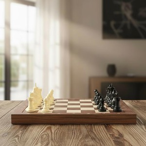 Jeu d'échecs en bois artisanal moderne de luxe, personnalisé, professionnel, avec plateau Staunton, pliable et portable, avec boîte de rangement. - Product Image 5