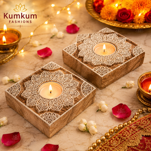Luxury Handmade Wooden Tealight Candle Holder Incense Burner Heritage Carved Diwali Pooja Home <b>Decor</b> Gift Item Festive Favors - Product Image 2