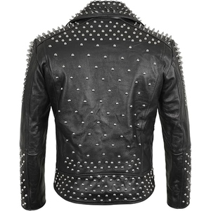 Veste en cuir à motif serpent personnalisé pour hommes, avec clous dorés, style punk rock, veste de motard, OEM ODM - Product Image 2