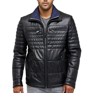 Custom Color Plus Size Men's Sheep Skin Leather Jacket with Stand Collar and Front Logo Genuine Leather Custom Printed Designs - Product Image 6