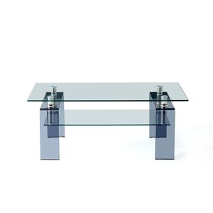 Tavolino da Caffè Moderno a 2 Ripiani con Gambe Fumé e Design in Vetro Temperato per Soggiorno - Product Image 5