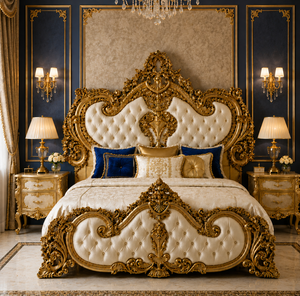 Cama King Size Majestic de Madera Dorada con Cabecera Acolchada, Compre una Cama King Size Premium con Mesitas de Noche, Juego de Dormitorio Personalizado - Product Image 4