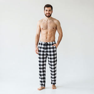Pantalones de Pijama de Franela a Cuadros para Hombre, Cintura Elástica, Transpirables, de Peso Medio, Casuales, de Frente Plano, de Algodón Tejido, para Otoño - Product Image 1