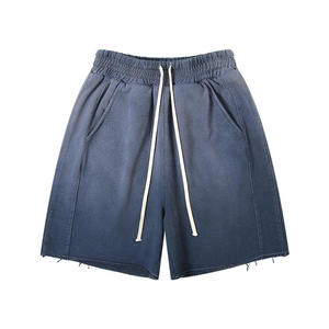 100% Cotton Raw Hem Vintage Acid Wash <b>Bleach</b> Shorts French Terry Sweat Shorts De Hombre Pants Blank Streetwear Shorts for Men - Product Image 4
