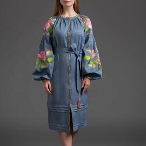 Femmes été décontracté longueur au sol Maxi robe manches ballon brodé ukrainien ethnique impression numérique tissé tissage gland - Product Image 1