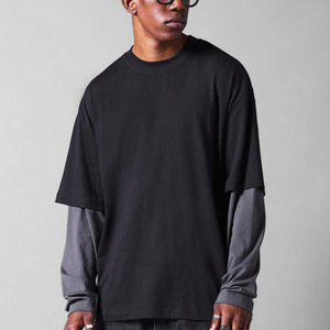 เสื้อยืดคอกลมเรียบง่ายแบบกำหนดเอง กำลังฮิต 2 in 1 แขนยาวสองชั้น เสื้อยืดแขนสองชั้นสำหรับผู้ชาย - Product Image 5