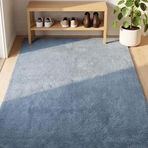 Tapis d'intérieur en laine bleu ciel uni, tufté à la main, antidérapant, moelleux et doux pour salon, chambre, entrée et décoration moderne de la maison - Product Image 4