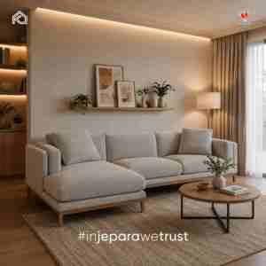 Sofá de Diseño Premium en Forma de L, Combinación de Tres Asientos, Tapizado en Tela, Estructura de Madera Sólida, Muebles para Sala de Estar y Hotel - Product Image 1