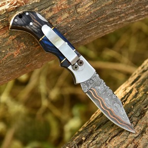 Nordic Forge Copper Damascus Steel Industrial Grade Folding <b>Knife</b> Back <b>Lock</b> Pakka Wood Handle Pocket Clip Sheath OEM EDC - Product Image 5
