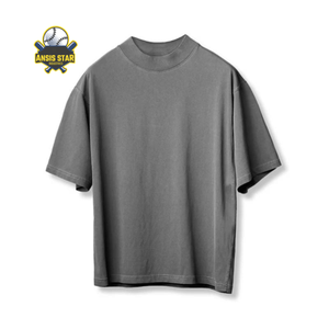 T-shirt à manches courtes gris uni surdimensionné pour homme, streetwear décontracté, col rond uni - Product Image 3