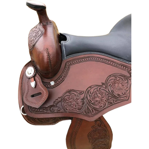 Selle de cheval en cuir western de luxe, faite à la main |   Équipement d'équitation de qualité supérieure pour la course de barils et la pratique équestre sur sentier, avec ornements floraux sculptés - Product Image 2