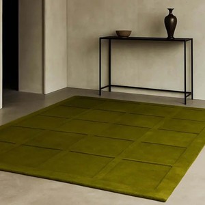 Modern Geometric Square Pattern Area Rug Irregular Hand Tufted Green Woolen Luxury Rug Living Room Bedroom Floor Carpet Decor - Product Image 1