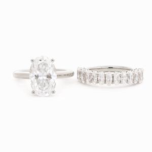 Custom 3 Carat Lab Created Diamond Real <b>Gold</b> <b>Ring</b> Boutique Style Oval Solitaire Handcrafted Shared Prong Statement Wedding <b>Set</b> - Product Image 5