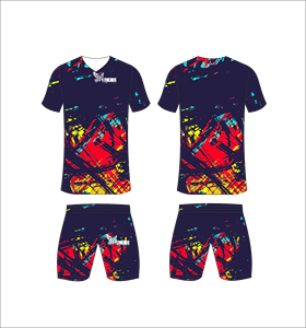 Conjunto de Camiseta de Fútbol Sublimada Personalizada Ferocious para Hombre, Cuello en V, Manga Corta, Estampado Geométrico, Absorbe la Humedad, Ajuste Atlético - Product Image 1