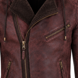 Men’s Distressed Brown Shearling Leather Aviator <b>Jacket</b> Warm Faux Fur Collar Winter <b>Pilot</b> Bomber Coat Classic Retro Style - Product Image 4