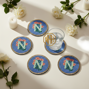 2026 New Handmade Eco-Friendly Glass Beads Modern Name Initial Coaster Customizable Color Stylish Barware Coffee Tea Mats Pads - Product Image 4