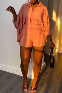 Conjunto de Dos Piezas Casual Holgado de Verano 2025 para Mujer, Camisa de Manga Murciélago de Color Sólido y Pantalones Cortos Casuales Ajustados - Product Image 5