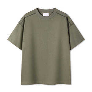 Camiseta de Manga Corta para Hombre, Cuello Redondo, Color Sólido, Tejido de Punto, Corte Holgado, Estilo Urbano - Product Image 1