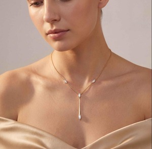 Collier Lariat Minimaliste en Or Blanc avec Diamant Taille Poire Naturel Certifié GIA Couleur D pour Femme – Usage Quotidien - Product Image 5