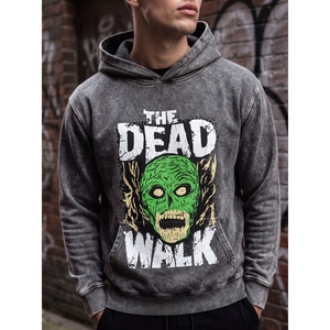 เสื้อฮู้ดสีเทาแบบฟอกกรดพร้อมลายพิมพ์ THE DEAD WALK ออกแบบมาเพื่อสไตล์สตรีทแวร์สุดเท่และทันสมัย - Product Image 5