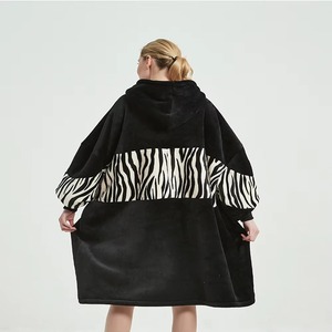 Black Zebra Wearable Blanket Hoodie Oversized Sherpa Fleece Hooded Blanket Unisex Giant Comfy Sweatshirt Winter Warm - Product Image 5