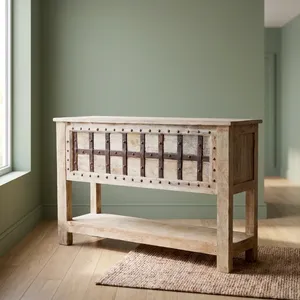 Mesa Consola de Madera Maciza con Caja de Almacenamiento y Zapatero Metálico, Mueble Rústico para Entrada, Sala de Estar o Casa de Campo - Product Image 5