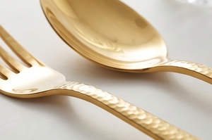 <b>Golden</b> Flatware <b>Set</b> With Textured Handles Modern Design Dishwasher Safe For Wedding Events And Home Use - Product Image 2