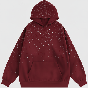 Solid Color Vintage Winter 100% Cotton 400 GSM Heavy Weight Distressed Acid Washed Zip Hoodie for Men Rhinestones Men Sweatshirt - Product Image 1
