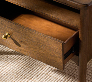 Midcentury Modern Wood Nightstand 1 Drawer Bedside Table with Storage <b>Shelf</b> and Gold Knob Brown - Product Image 4