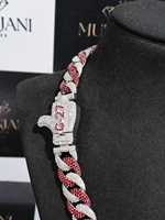 Cadena Cubana de Plata 925 Chapada en Oro con Moissanita, Diseño Iced Out Bicolor Rojo y Blanco, Corte Brillante, Collar Hip Hop Unisex