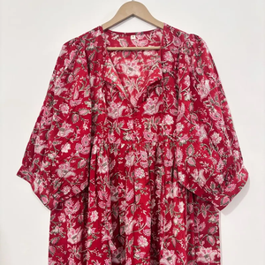 Vestido Midi Informal para Mujer, 100% Algodón Tejido, Estampado Floral Liso/Sólido, Detalles Estructurales, Manga Corta, Cintura Imperio, Estilo Babydoll - Product Image 3