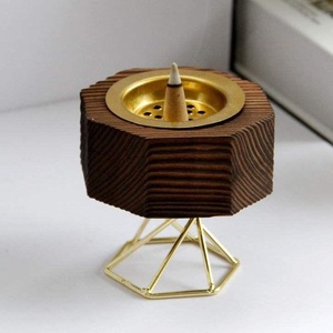 Wholesale Dark Wood <b>Incense</b> <b>Cone</b> Burner Gold Lattice Metal Stand Spa Decor Censer - Product Image 4
