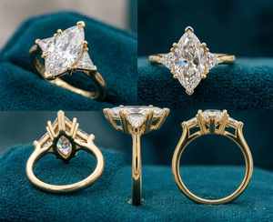Anillo de Compromiso y Aniversario de Oro Amarillo de 14k con Diamante Marquise de Laboratorio E VS1 de 2 Quilates con Baño de Rodio - Product Image 2