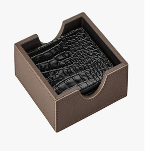 Sous-verres en cuir avec support, sous-verres carrés de 4 pouces en cuir de crocodile, ensemble de sous-verres - Product Image 2