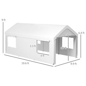 Garage Portatile Bianco 10x20 Resistente con 4 Finestre a Rete e 2 Porte, Tettoia per Veicoli, Ripostiglio Esterno per Parcheggio Auto - Product Image 3