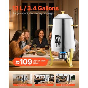 Dispenser per Bevande in Acciaio Inox da 3,4 Galloni con Bruciatore ad Alcool, Erogatore di Bevande Calde e Fredde con Rubinetto, Dispenser Premium - Product Image 2